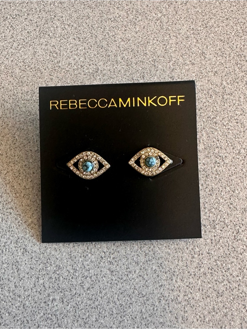 Rebecca Minkoff Blue and Silver Evil Eye Stud Earrings